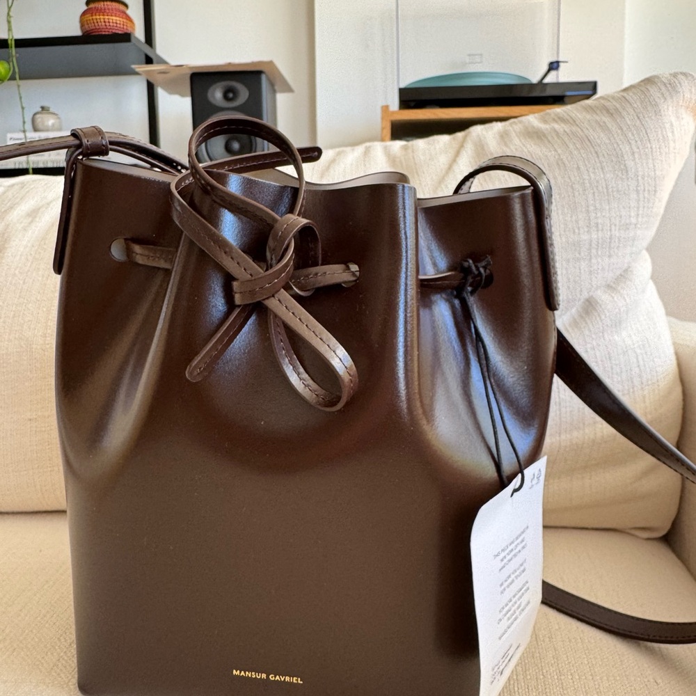 Mansur Gavriel Dark Brown Leather Mini Bucket Bag, NWT - Picture 3 of 4